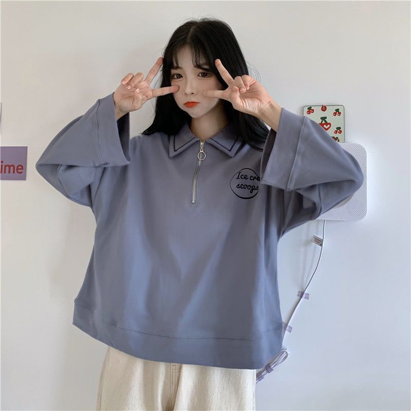 2021秋装polo衫短款卫衣女宽松韩版潮ins慵懒风薄款套头长袖外套