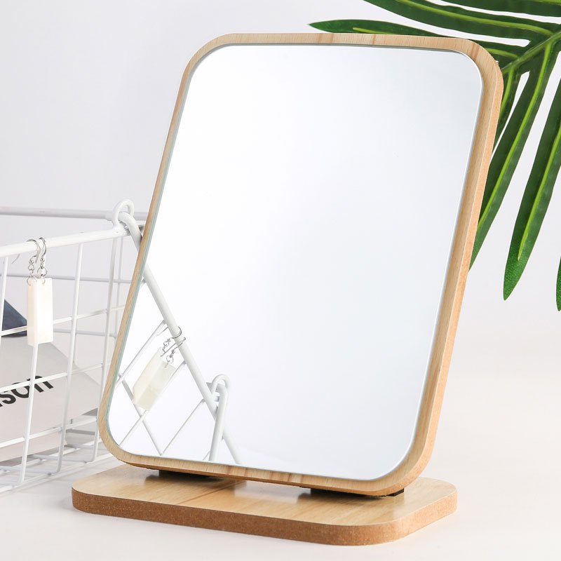 简约现代镜子化妆镜学生公主台式书桌台面简约折叠木质便携创意宿舍