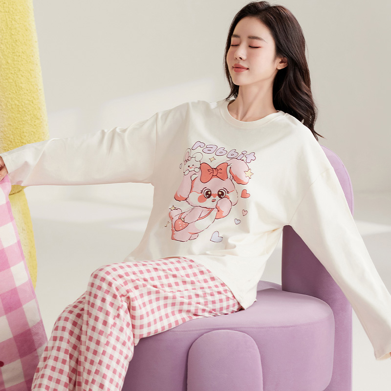 长袖长裤睡衣女春秋款纯棉夏天可爱女款女孩初中生家居服2025新款 XXL AM-24108