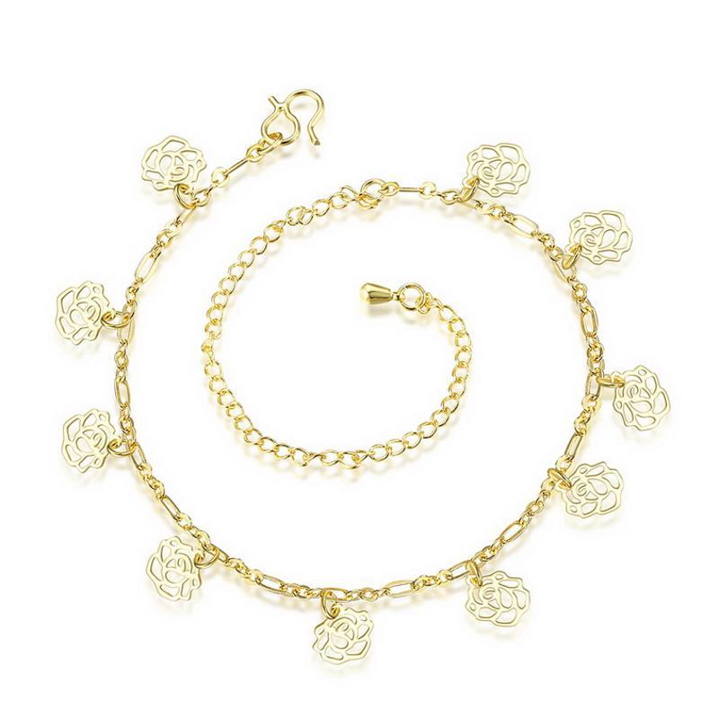 A064-A Women 18K yellow gold anklet jewelry 镀黄金色女脚链潮