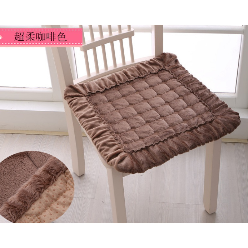 美帮汇毛绒加厚电脑座垫办公椅子垫坐垫餐桌椅垫学生坐垫防滑定做 超柔方形咖啡色 40X40cm有绑带