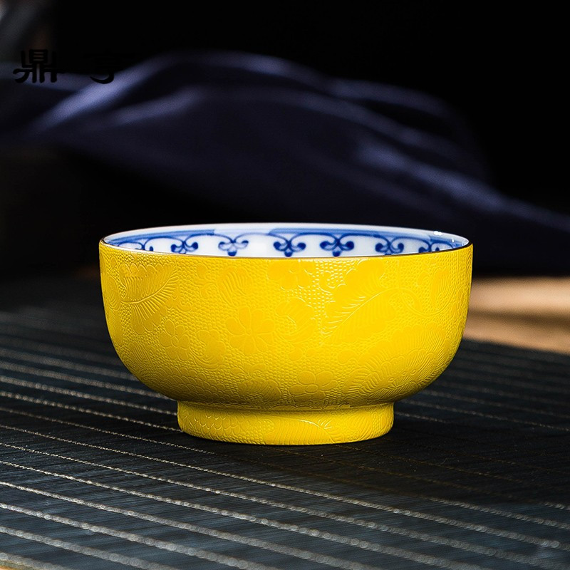 鼎亨景德镇纯手工茶碗手绘品茗杯扒花主人杯青花个人杯对杯茶具陶