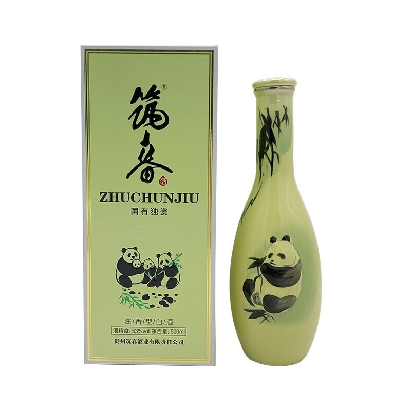 筑春瓷瓶熊猫酱香型白酒53度500ml单瓶装