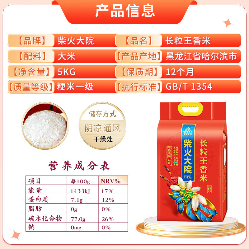 柴火大院 长粒香大米CHDY5kg /袋高清大图