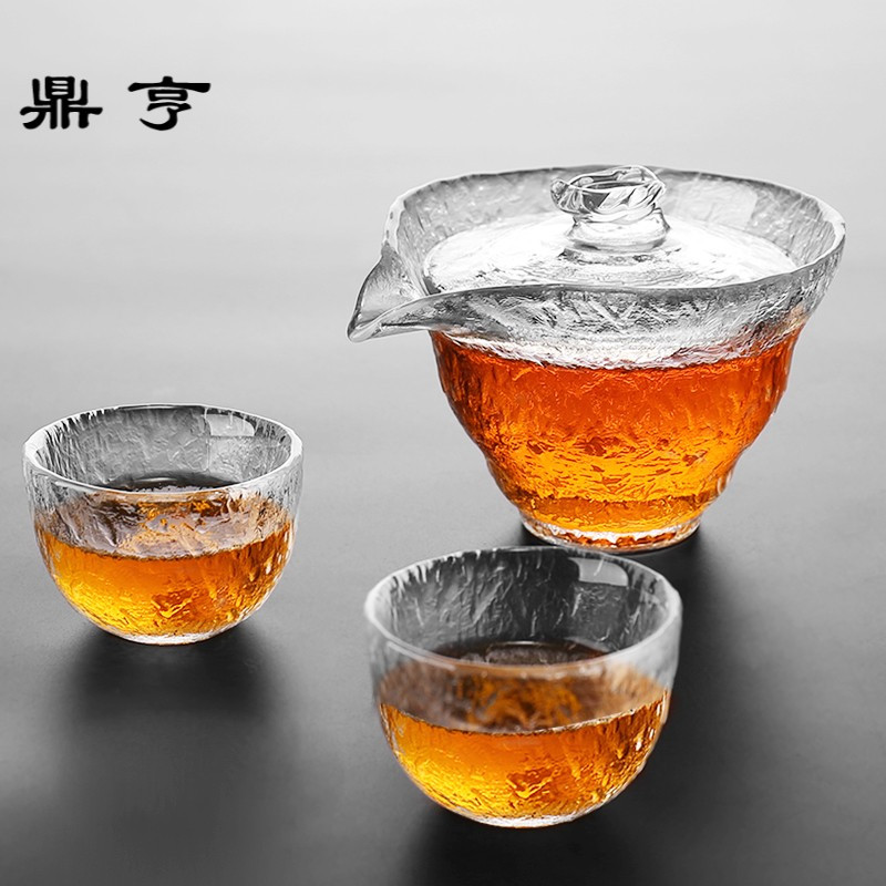 鼎亨初雪锤目纹耐热玻璃泡茶盖碗茶杯套装手抓壶泡茶器功夫红茶具