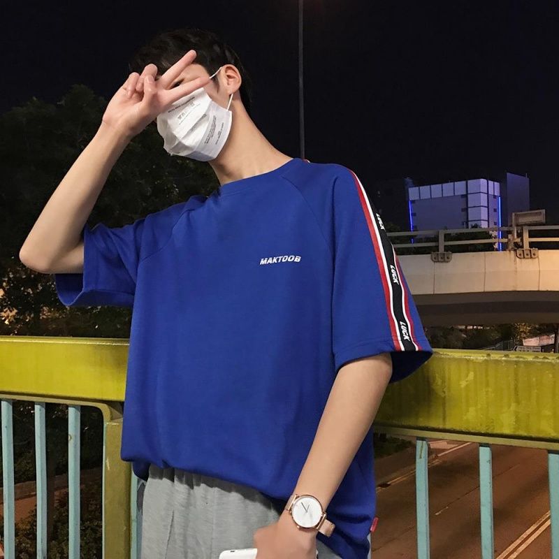2018夏装年轻侧边印花 简约风格短袖T恤圆领男装夏日休闲体恤青年