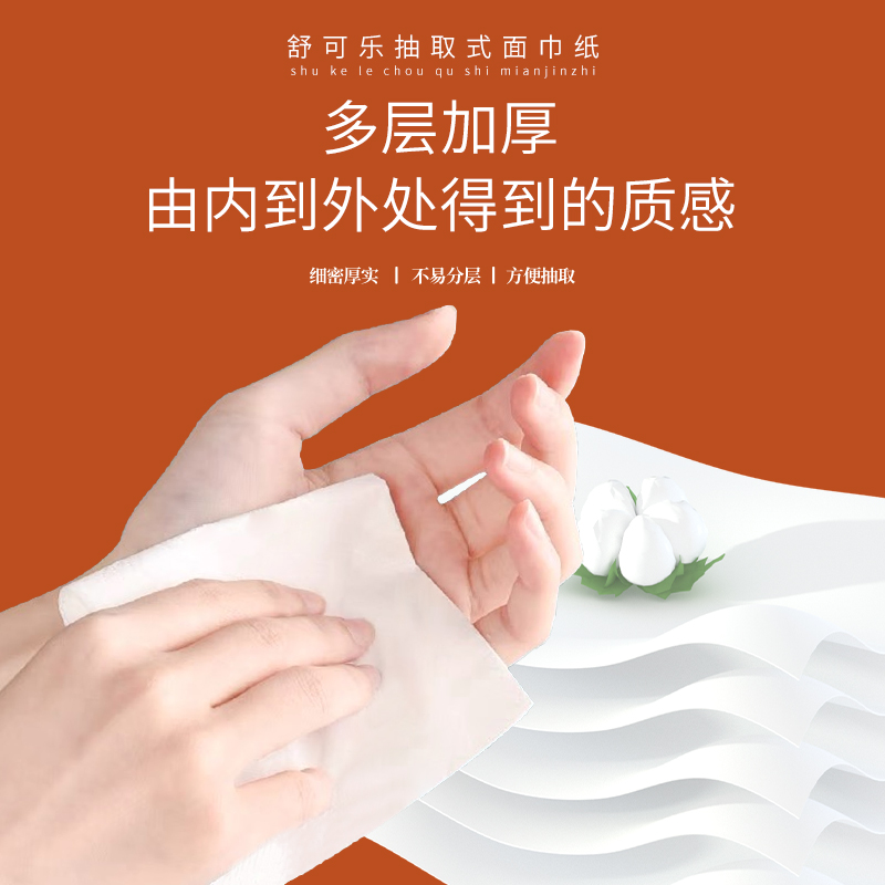 舒可乐 可湿水抽取式纸5层60抽每包 原生木浆抽纸实惠装餐巾纸家庭装纸抽卫生纸家用母婴可用 10包提装*4提(共40包)高清大图
