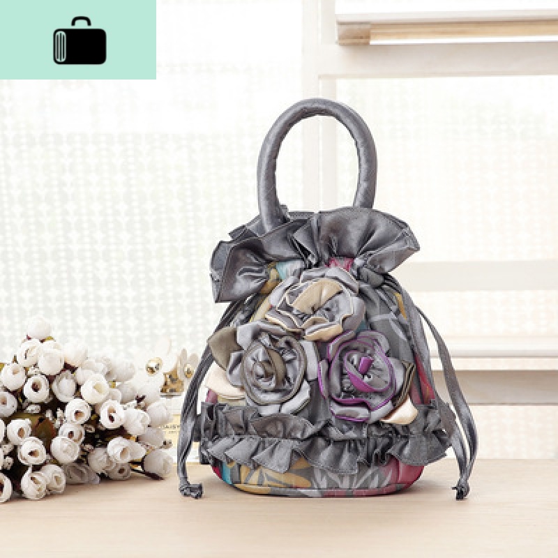 民族风2020春季女包手提布艺包包绣花刺绣手拎迷你化妆零钱小布包NEW LAKE女士钱包/卡包 浅灰色