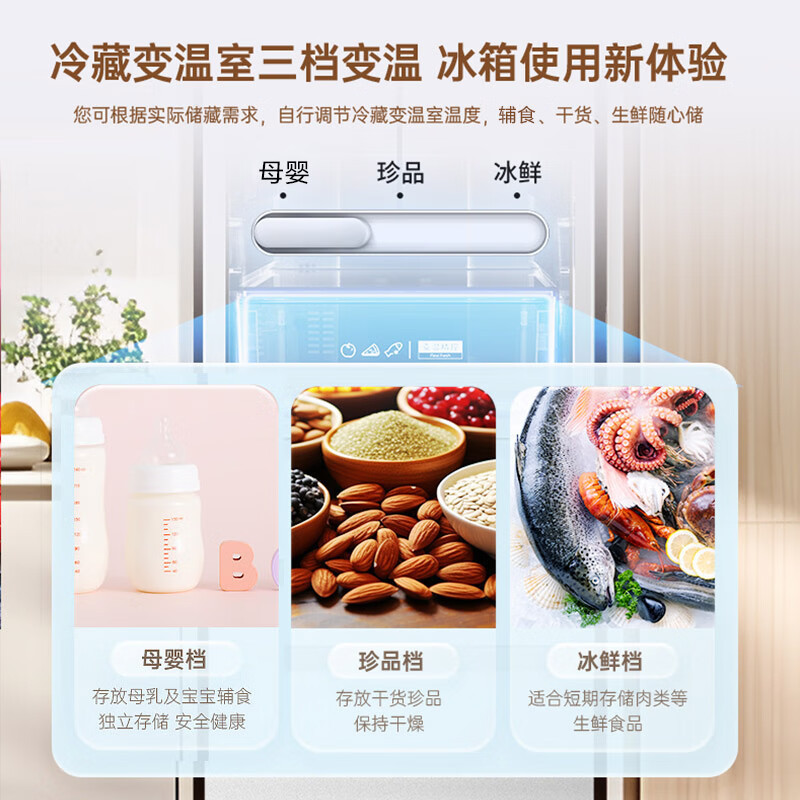 澳柯玛328升冰箱家用租房用法式冰箱四开门无霜冰箱一级能效双变频小冰箱 BCD-328WPNE 灰色