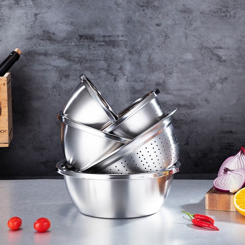 易铂yispot 纳米铂五件套盆 201不锈钢加厚欧式盆+米筛盆套装 YP-8052高清大图