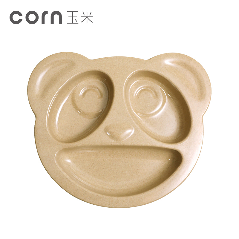 玉米(corn) 稻壳儿童餐盘 熊猫餐盘1个 卡通辅食餐盘 宝宝卡通餐盘碟 家用盘子餐具套装 三格盘