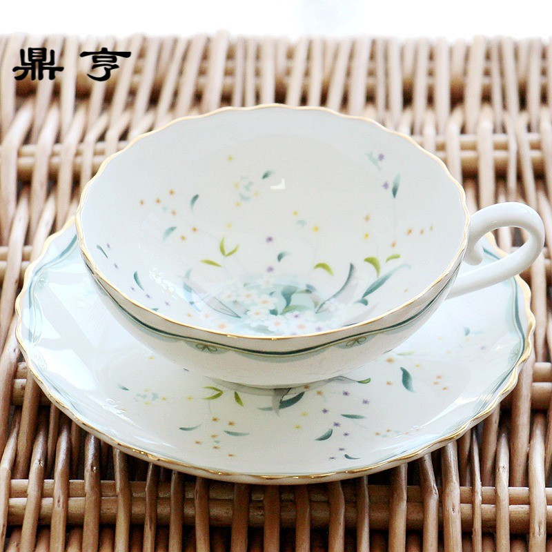 鼎亨咖啡杯套装欧式骨瓷荷口咖啡杯碟英式广口红茶杯田园风下午茶