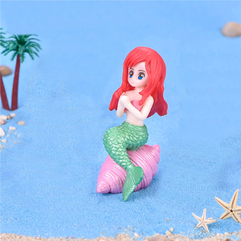 贝壳美人鱼微景观diy盆景鱼缸摆件海洋水族箱布景观造景小配件红发