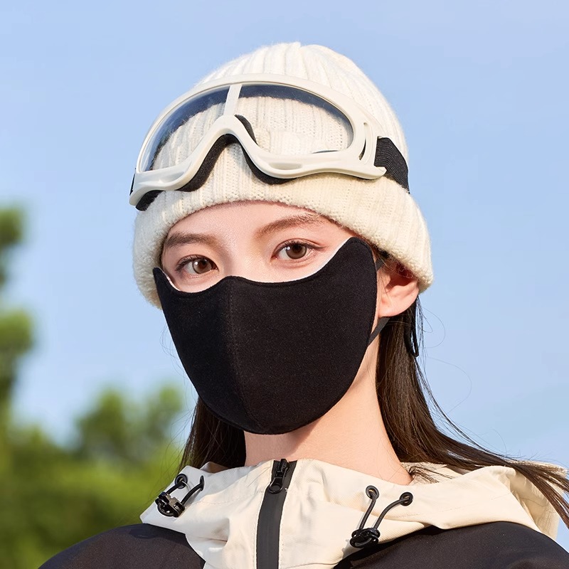澳绒保暖口罩秋冬女高颜值东北骑行滑雪防寒风透气防晒面罩男 黑色线条款