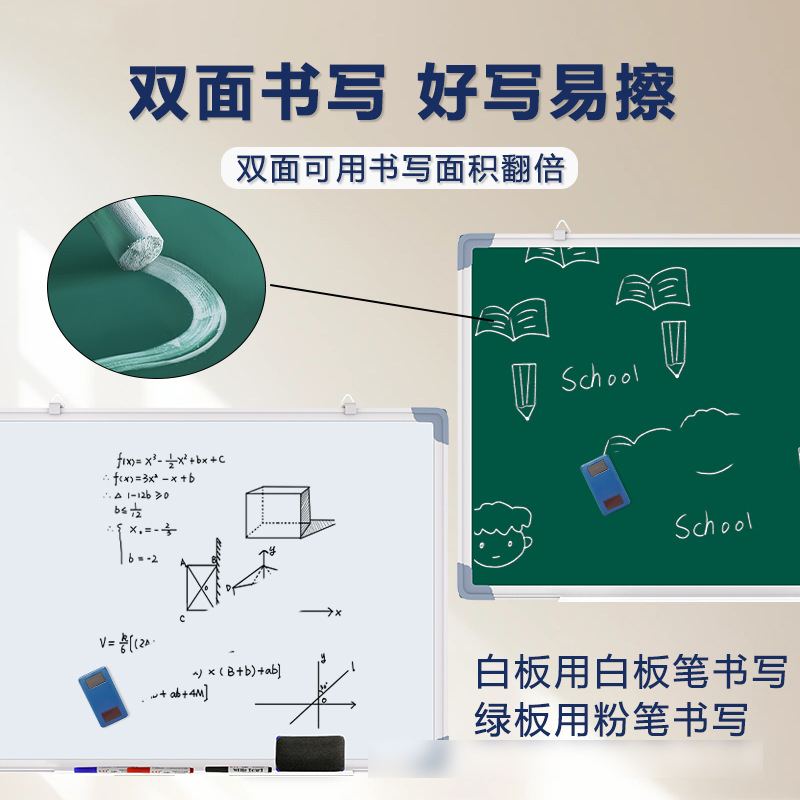 鑫京州挂式双面磁性小黑板白板绿板写字板培训办公教学家用画板-[银白框]单面白板+礼包120*180cm高清大图