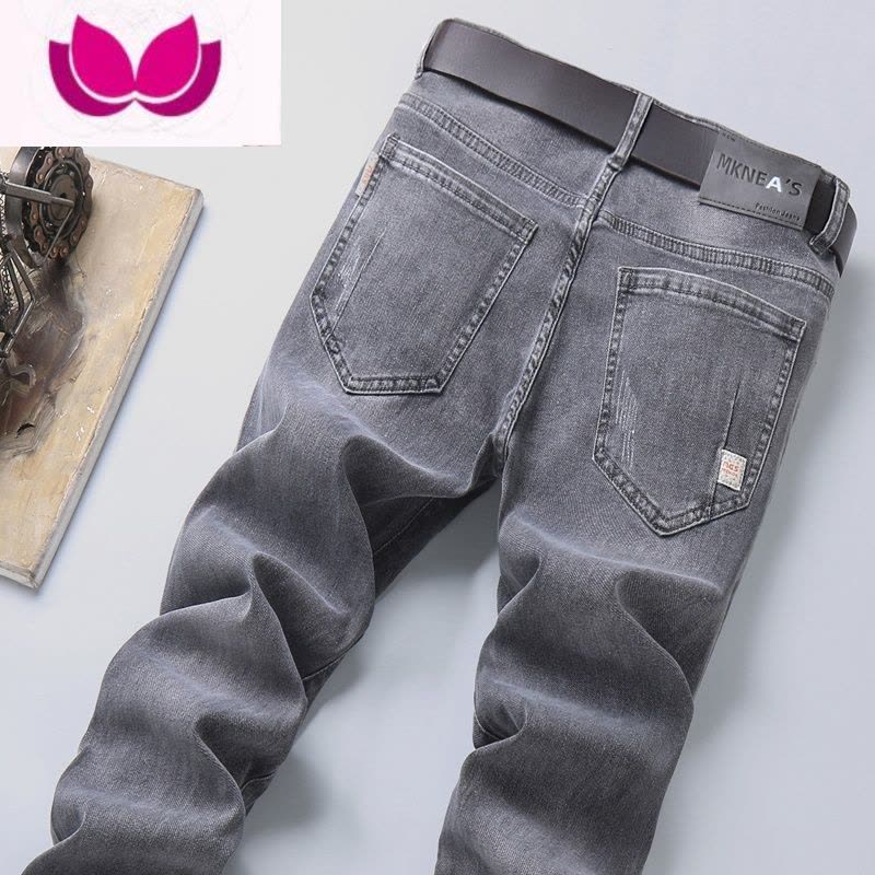 七斓男士牛仔裤修身小脚2023新款春季长裤子韩版潮流潮牌休闲弹力皮带图片