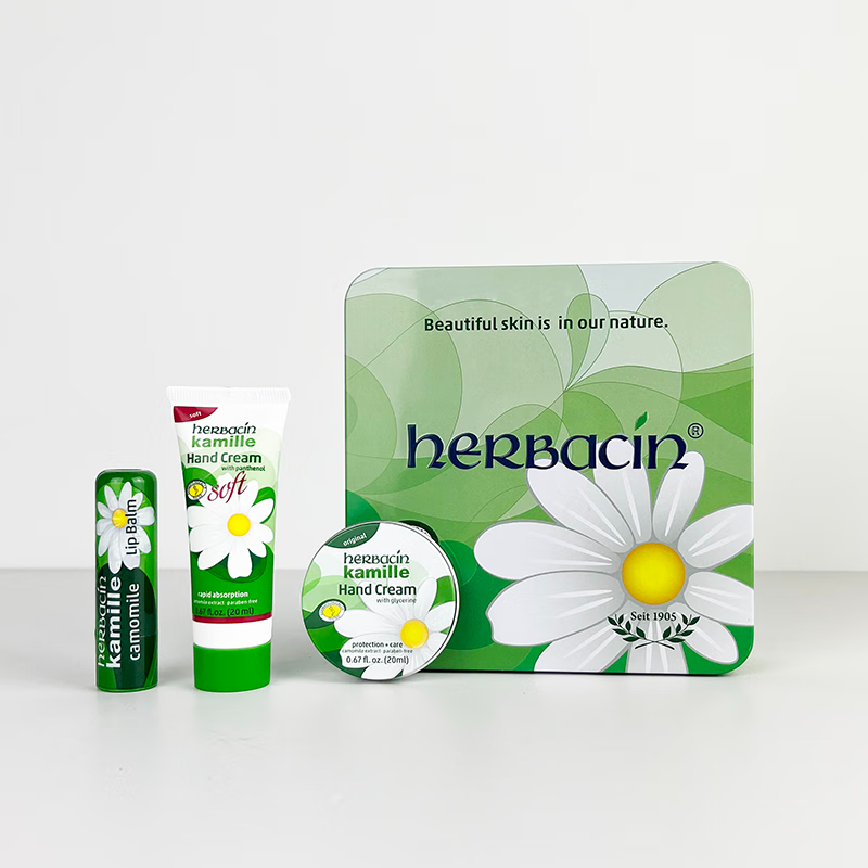HERBACIN小雏菊护手霜套装(新经典手霜20ml+清爽手霜20ml+修护唇膏4...高清大图