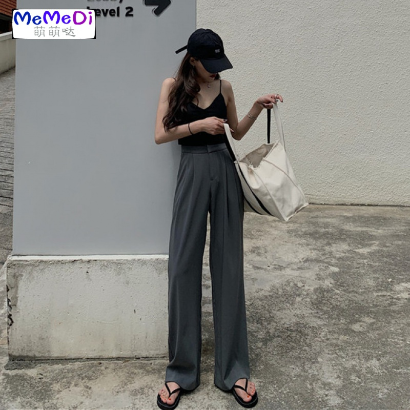 2020夏装新款韩版chic网红垂感拖地长裤高腰阔腿裤西装休闲裤女潮