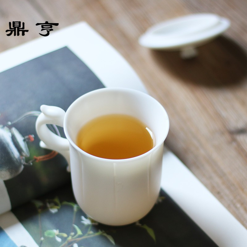 鼎亨龙凤杯 素烧德化白瓷茶杯手柄带盖办公会议陶瓷水杯 老板主人