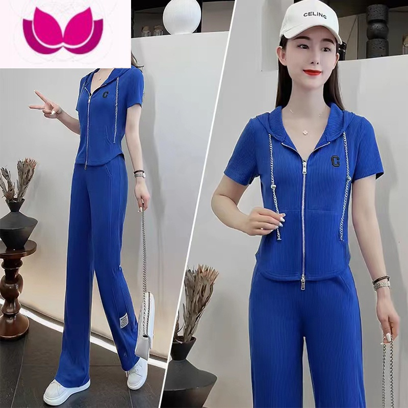 七斓短袖运动服套装女夏季2023新款时尚洋气减龄休闲网红小个子套
