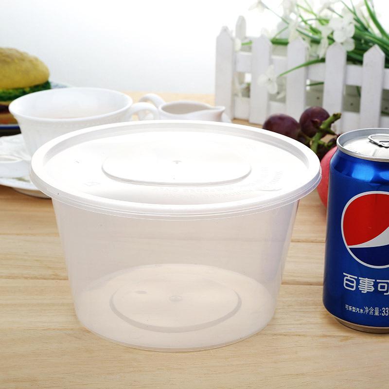 打包盒 一次性餐盒餐具保鲜碗 圆形透明塑料打包盒带盖 透明外卖饭盒 快餐便当汤碗-2000ml透明50套带盖