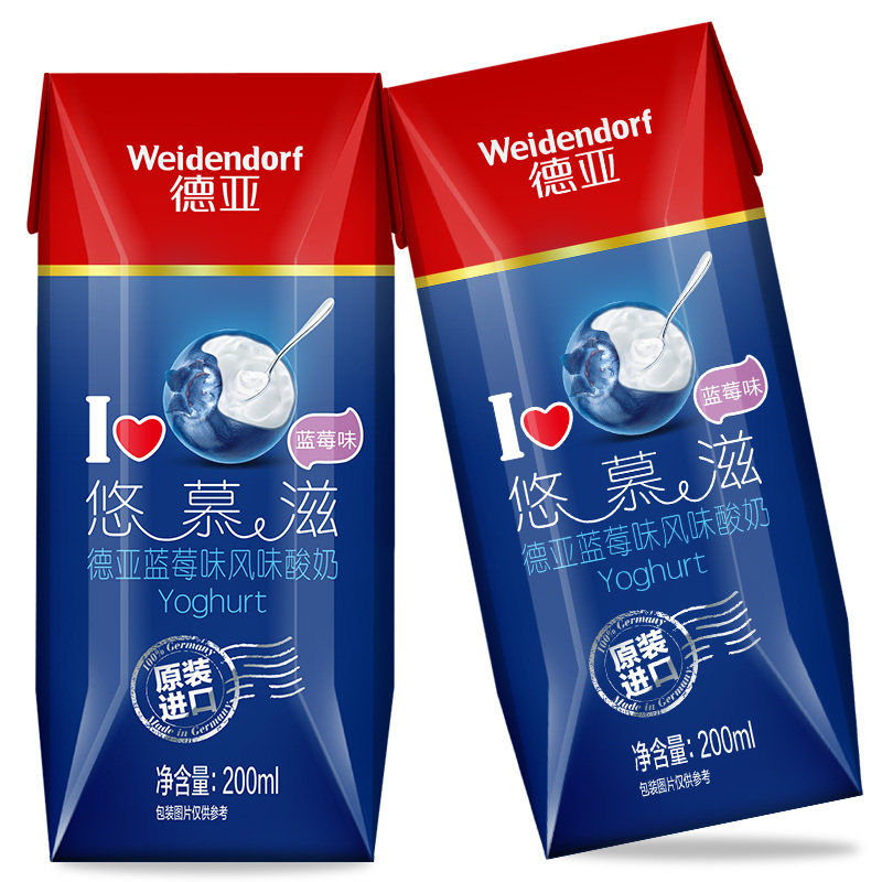 德亚(weidendorf)悠慕滋蓝莓味风味酸奶200ml*12盒/整箱装 常温酸奶 德国进口