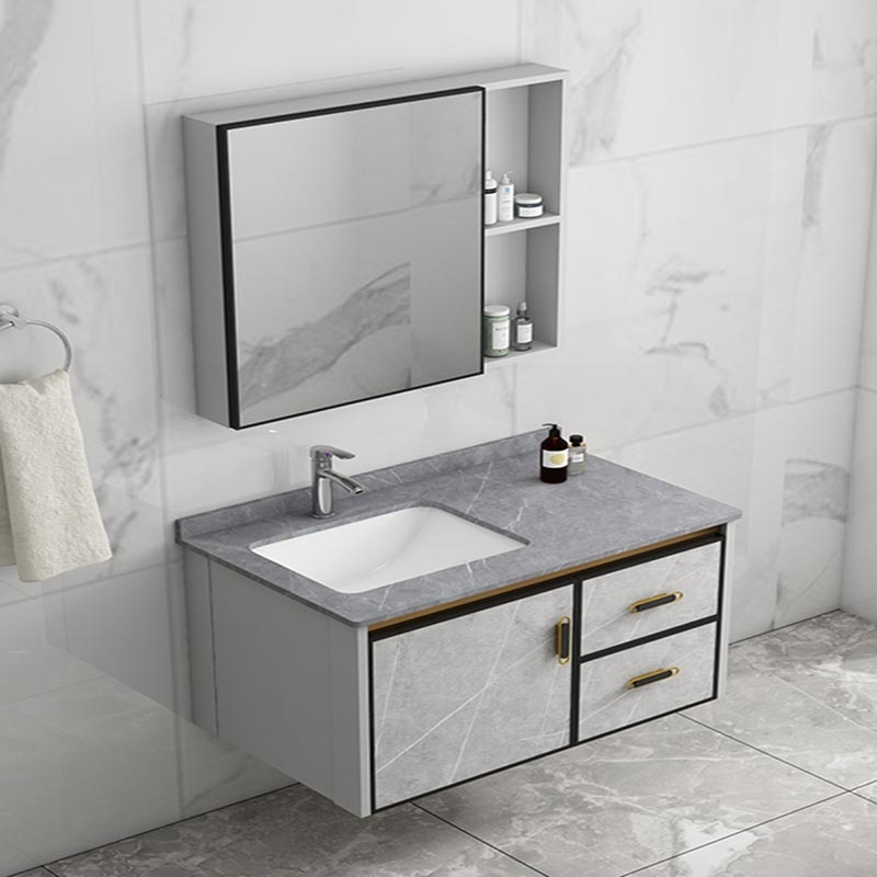 它墅太空铝小户型岩板洗漱台盆浴室柜组合卫生间洗手盆陶瓷一体洗脸盆