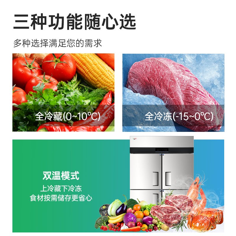 意黛斯 四门冰箱商用保鲜柜冷藏冷冻双温立式电冰箱 饭店厨房食堂四开门冰柜 850L大容量不锈钢冷柜YDS-850AC4S高清大图