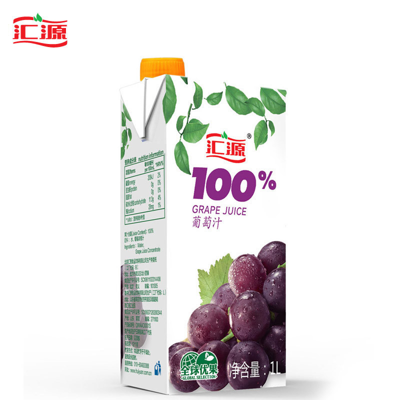 汇源果汁 青春版100%葡萄汁 1L*5盒/箱 便携礼盒