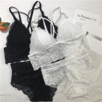 内衣女无钢圈2018性感蕾丝无扣美背拢抹胸文胸黑色套装均码