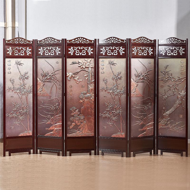 BONJEAN实木中式仿古屏风折叠可移动卧室遮挡隔断客厅隔断玄关双面复古高清大图