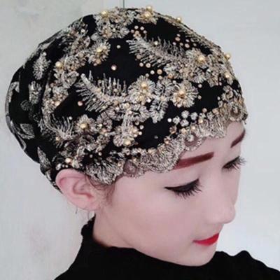 穆斯林纱巾新款时尚头巾帽子回族盖头头套包头帽7月22日发完羽毛刺绣