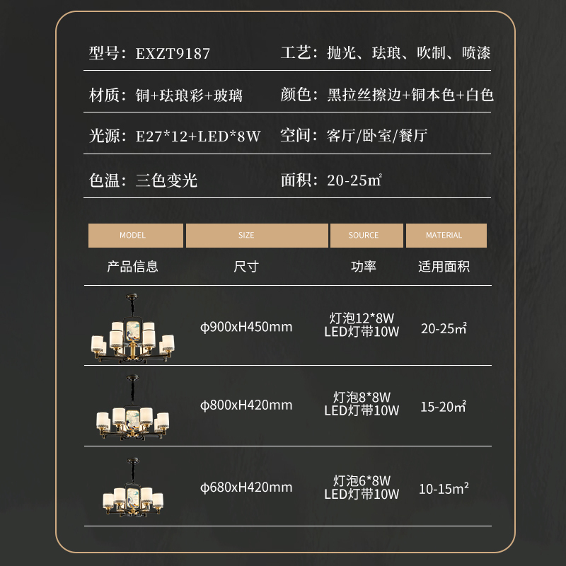 西顿照明全铜新中式吊灯轻奢客厅灯餐厅吊灯全铜别墅中国风珐琅彩9207