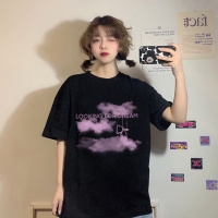 正诗JEONSHE黑色短袖T恤女半袖2020新款学生韩版宽松ins上衣服中长款体恤衫潮