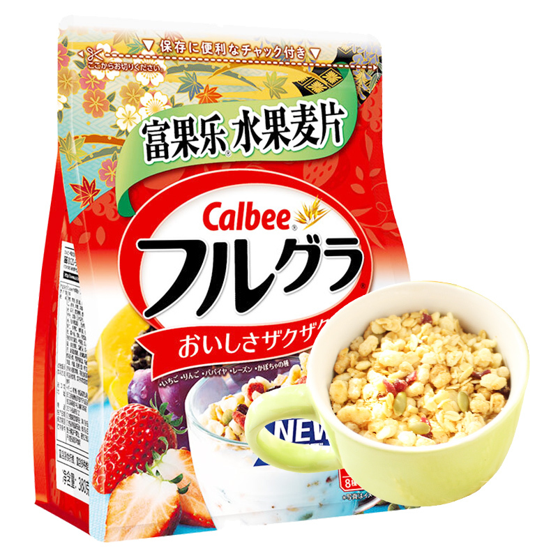 日本进口 卡乐比calbee富果乐水果麦片原味袋装 380g