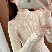 黑色打底衫女秋冬新款半高领毛衣内搭短款修身紧身中领针织衫上衣 S 杏色