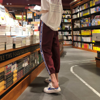 【1折价29.9元】唐狮加厚加绒运动裤女秋宽松新款冬季哈伦休闲裤子女红色束脚