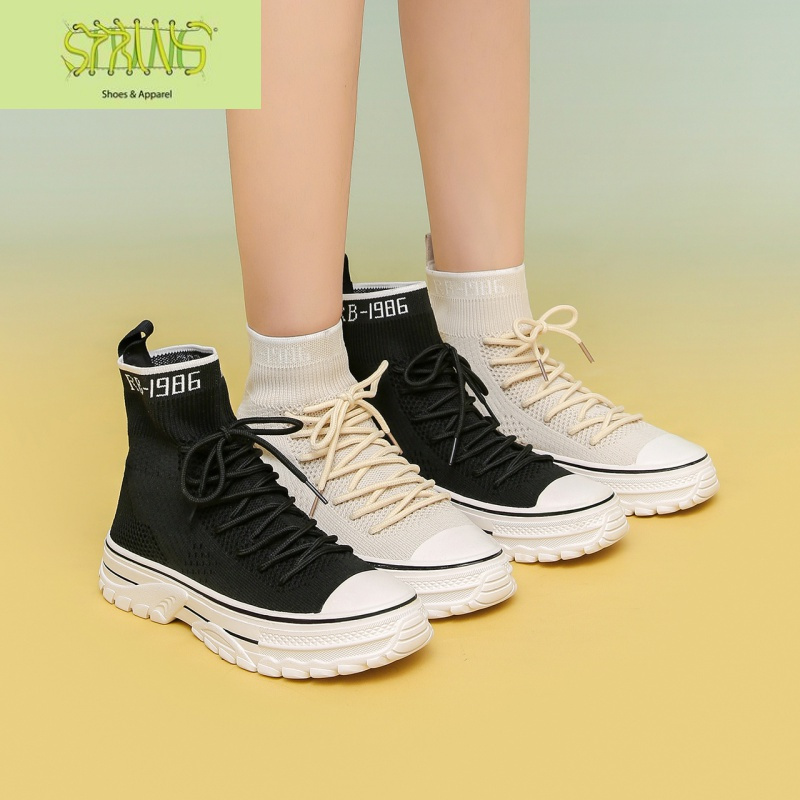 春季潮流高帮袜靴女飞织网布靴子女百搭ins潮运动袜子鞋高邦语娄