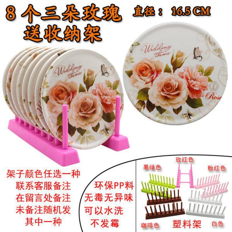 欧式卡通仿瓷密胺隔热垫碗垫餐桌垫厨房家用耐摔防烫锅垫杯垫复古 卡通系列A 4个垫子无架子