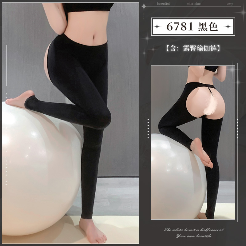 霏慕露臀丝袜紧身性感情趣内衣爽滑瑜伽裤非开裆黑丝袜床上情趣内衣女式情趣睡衣6781 8205极光◆油亮◆黑【单件连腰吊带一体袜】 均码