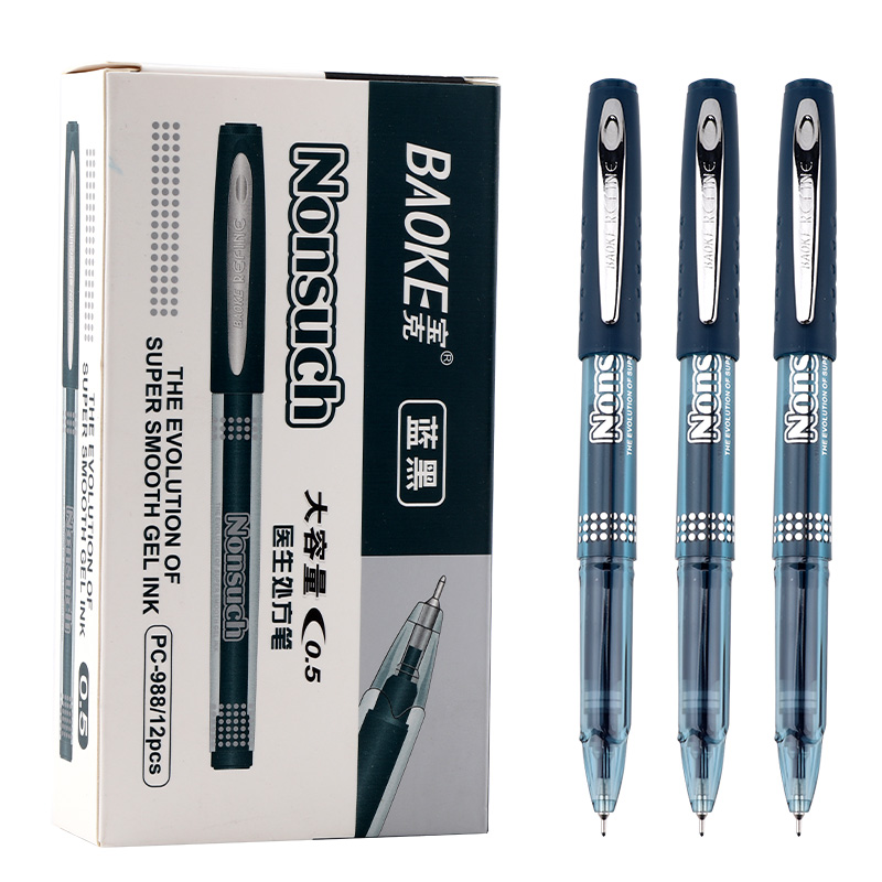 宝克(baoke) PC988医生处方笔中性笔蓝黑色笔芯碳素笔水笔文具用品 0.5mm 蓝黑色 12支/盒高清大图