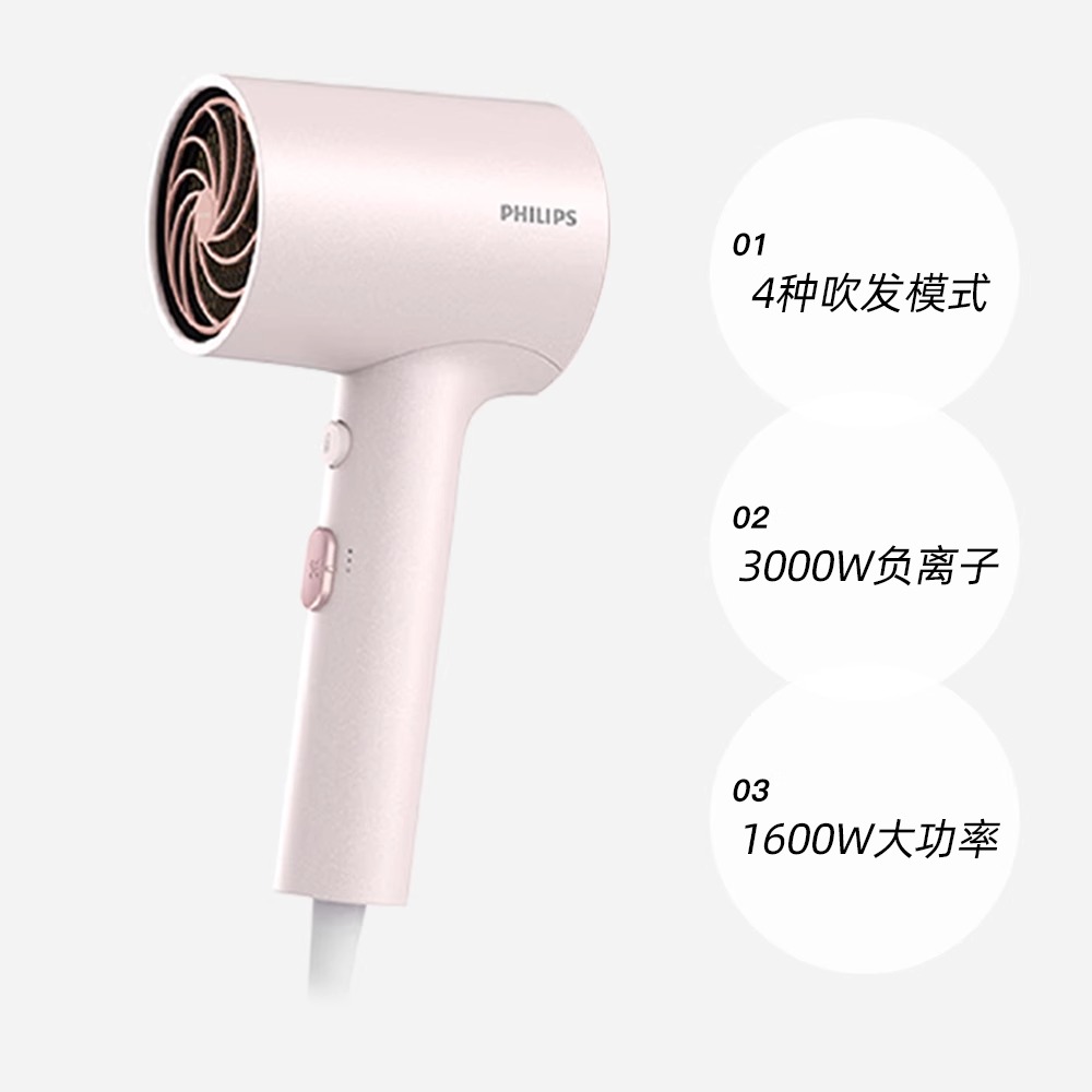 飞利浦(PHILIPS)电吹风机 家用负离子护发 大功率速干 粉金筒 BHD321/55高清大图