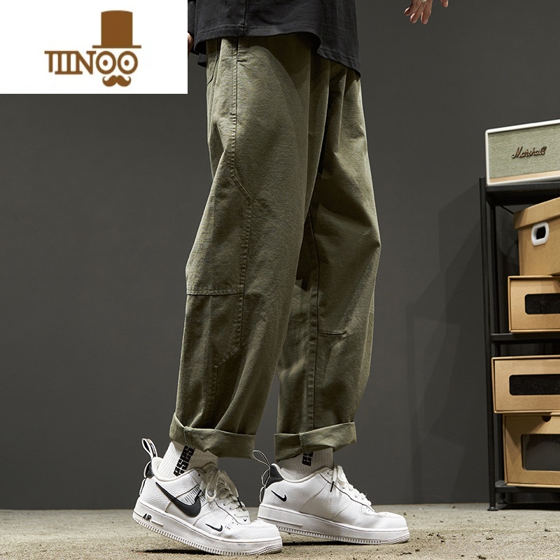 YANXU日系工装裤男复古拼接宽松阔腿直筒长裤男生纯色潮流休闲裤款高清大图