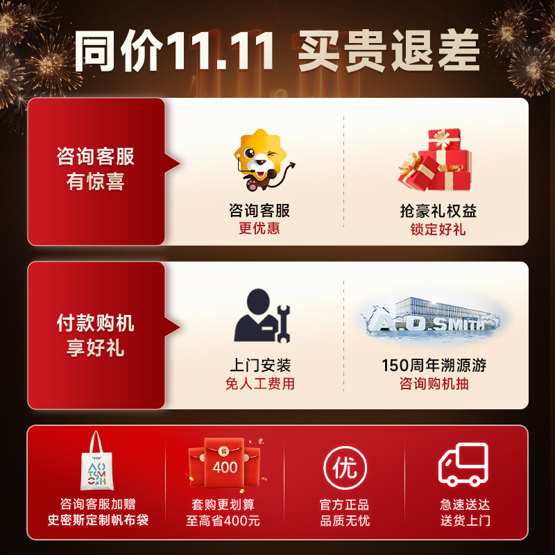 AO史密斯60升电热水器 无地线可安装 专利安全隔电 金圭内胆 速热节能 一键中温保温E60VDS 预约洗浴