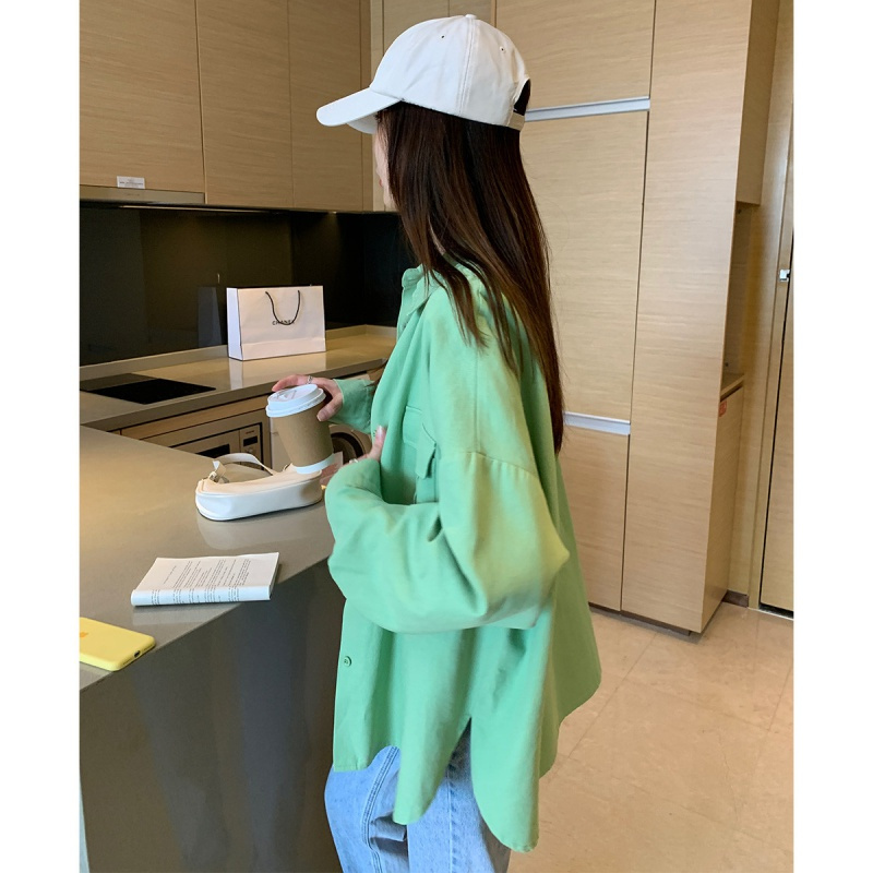 唐狮 春季衬衫女立体口袋工装长袖衬衣薄款外套宽松百搭潮