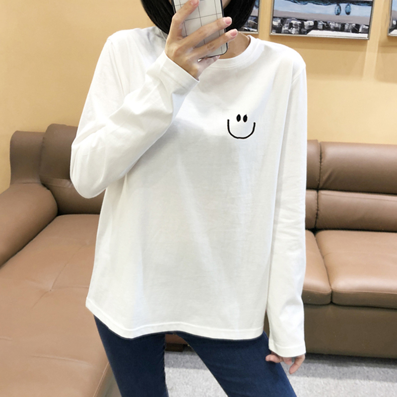 艳如飞磨毛白色打底衫女内搭春秋棉长袖t恤女韩版宽松洋气上衣女装T恤