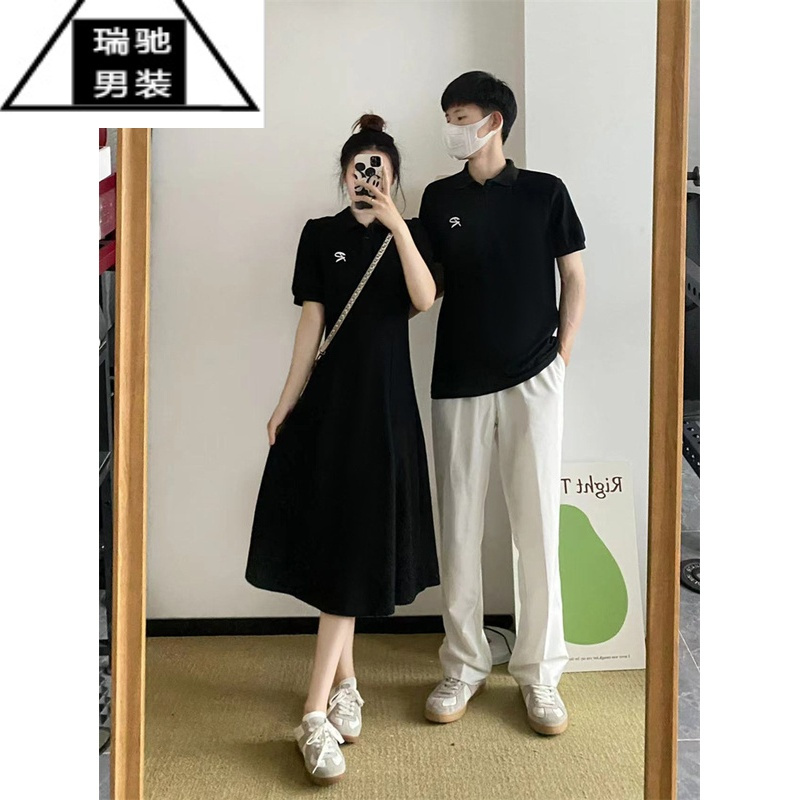 希杰狮王高级感情侣装夏装一裙一衣polo衫连衣裙短袖t恤2023新款潮流男女