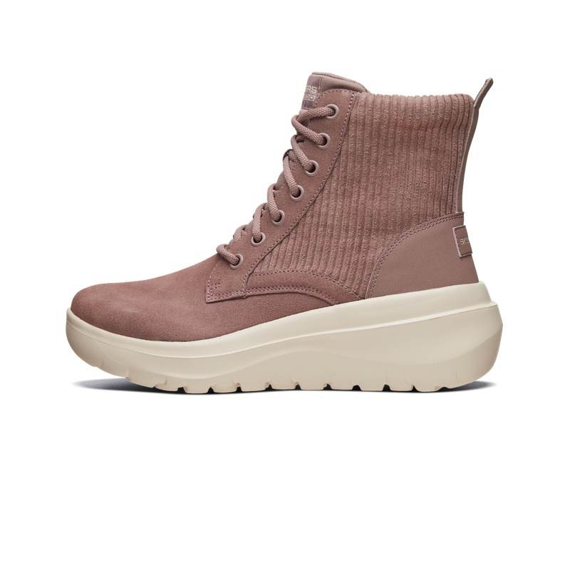 Skechers斯凯奇加绒拼接保暖中筒靴雪地靴时尚高帮马丁靴女鞋子667500