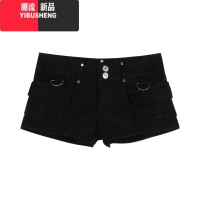 YIBUSHENG辣妹黑色牛仔裤女季小个子短裤子低腰直筒裤紧身显瘦休闲热色 M 黑色