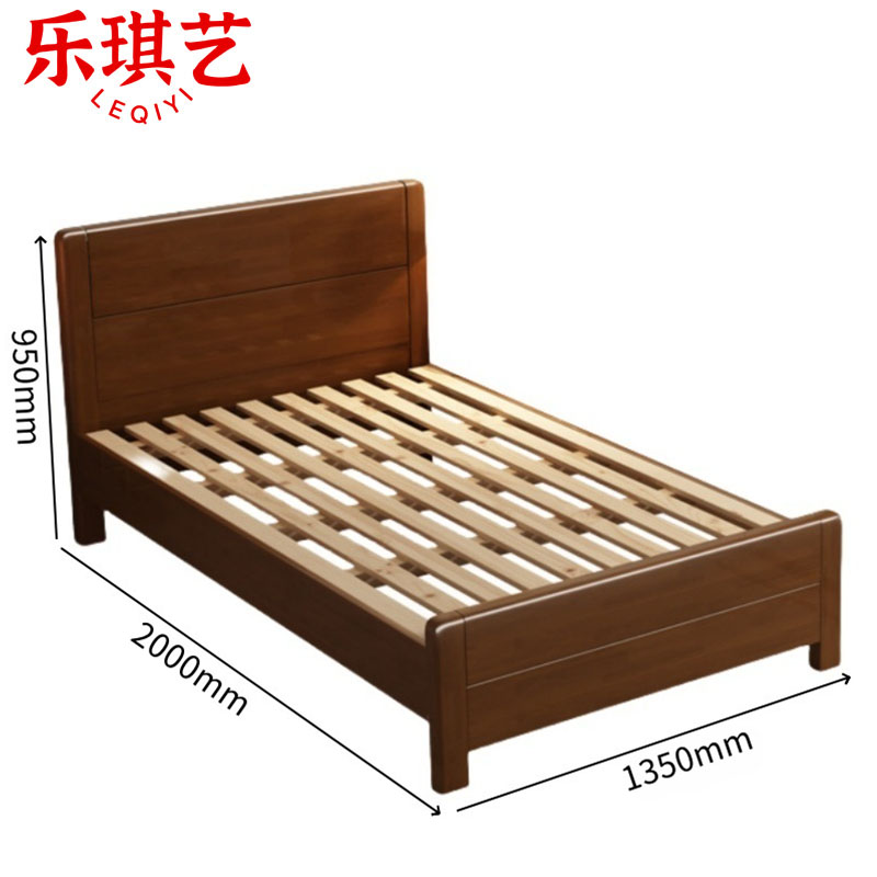 乐琪艺 实木单人床 胡桃色 2000*1350*950mm 张高清大图